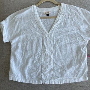 Universal Thread Size Medium M White Linen Rayon Short Sleeve Blouse V-Neck Top